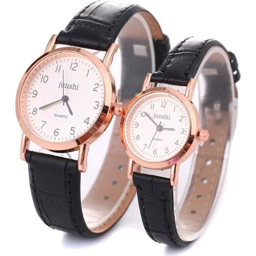 Arabic Number Analog Round Dial Faux Leather Band Couple Quartz Wrist Watch New Fashion watch for lovers Christmas Gifts