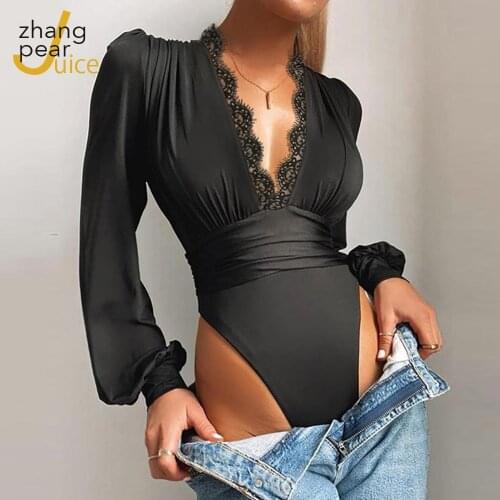 Black Long Sleeve Spring Summer Bodysuit Woman Solid Basic Bodycon Jumpsuit Body Women Fashion Bodysuits Tops
