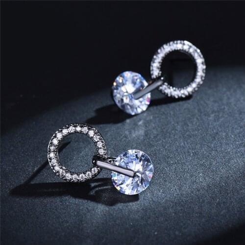 Boho Small Crystal Stone Round Stud Earrings For Women White Gold Rose Yellow Black Gold White Zircon Wedding Ear Studs Jewelry