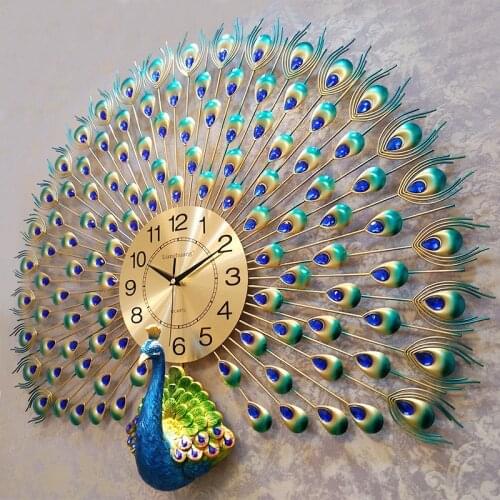 Big crystal Peacock wall clocks clocks wall home decor wall clock modern design wall watches wedding decoration dropshipping