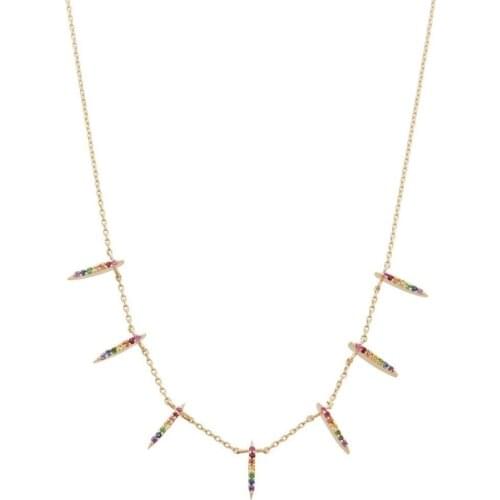 Gold rose gold color cz paved bar charm geometric simple stick charms 925 sterling silver necklace high quality