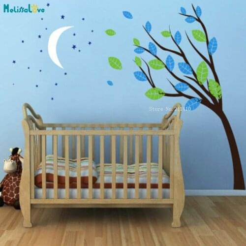 Childrens Tree Wall Sticker Kids Decals Moon And Stars Vinyl Kids Bedroom Self-adhesive Murals Cute Design Gift YT4999