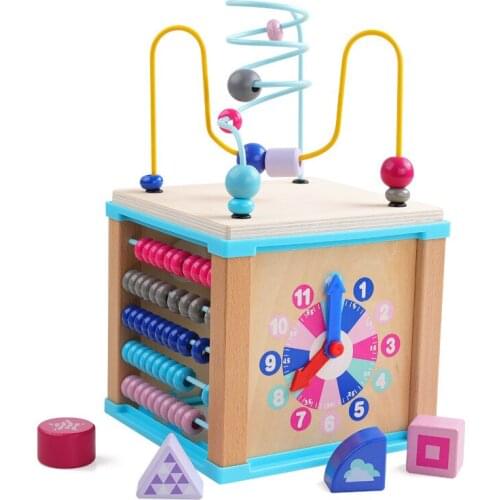 Baby Montessori Wooden Toys Around Bead Maze Shape Recognition Abacus Clock Learning Educational Toys For Children Math Toys