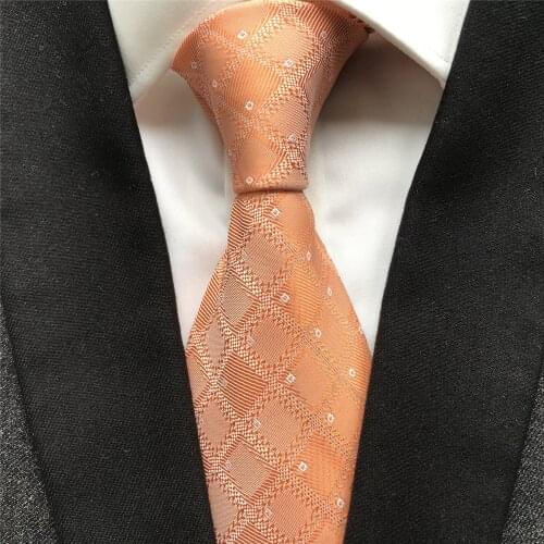 10 cm Width New Designer Mens Ties Jacquard Woven Neck Tie Fashion Orange Plaids Neckties for Men