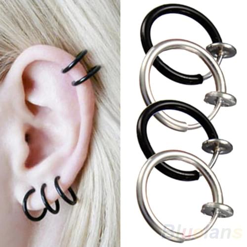 Hot Clip on Hoop Nose Lip Ear Non-piercing Ring Punk Goth Septum Earrings 7FRA BDN7
