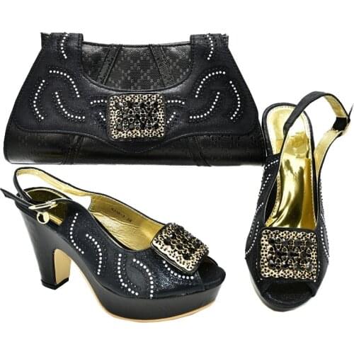 Italian Italian Shoe with Matching Bag for Party with Stones Wedding Shoe and Bag Set High Quality Women Pumps Women Shoes Heels