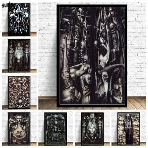 Hr Giger Li II Alien Horror Artwork Poster Prints Wall Art Canvas Painting Posters Picture for Living Room Home Decoration