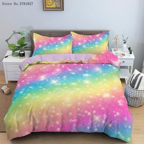 2/3 Pieces Colorful Rainbow Bedding Set 3D Print Galaxy Sky Duvet Cover For Bedroom Bed Quilt Cover For Kids Adult Bed Cover Set