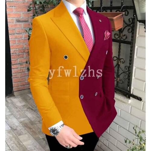 Handsome Double-Breasted Groomsmen Peak Lapel Groom Tuxedos Mens Wedding Dress Man Blazer Prom Dinner (Jacket+Pants+Tie) A127