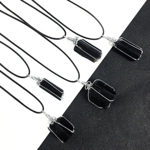 1Pc Natural Black Tourmaline Wire Wrapped Pendant Necklace Women Irregular Raw Stone Chakra Healing Energy Crystal Point Pendant