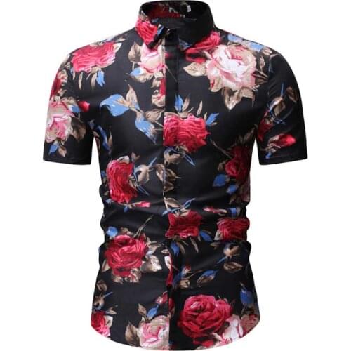 Summer Fashion Mens Shirt Slim Fit Short Sleeve Floral Shirt Mens Clothing Trend Mens Casual Flower Shirts