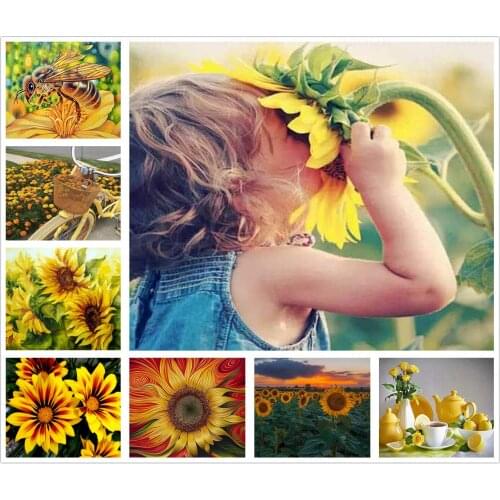 Sunflower Flower Field Bee 5D Diy Full Square and Round Diamond Painting Embroidery Cross Stitch Kit Wall Art Store Home Decor