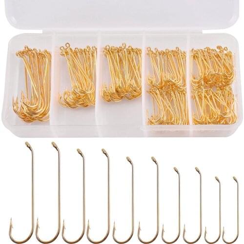 JSM 350pcs 79580 High Carbon Steel Fishing Hooks Silver Long Shank Dry Fly Tying Fishing Hook For Jig Set With Box