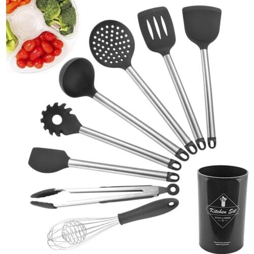 Stainless Steel+Silicone Cooking Tools Set Egg Beater Spatula Non-stick Heat Resistant Cooking Utensil Kitchen Utensils