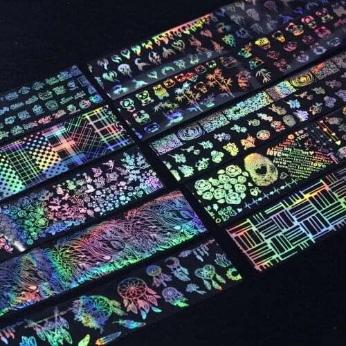 1 bottle of 28 style star paper nail stickers Colorful Laser Flame-Firework-Tattoo-Flower Series Nail Transfer Nail Art Sticker