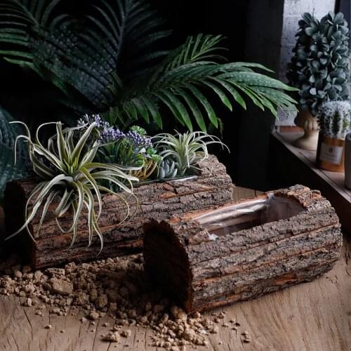 Retro Wood Plant Flower Pot Home Decoration Desktop Hydroponic Vase Garden Balcony Modern Creativity Plant Flower Pot Ornament