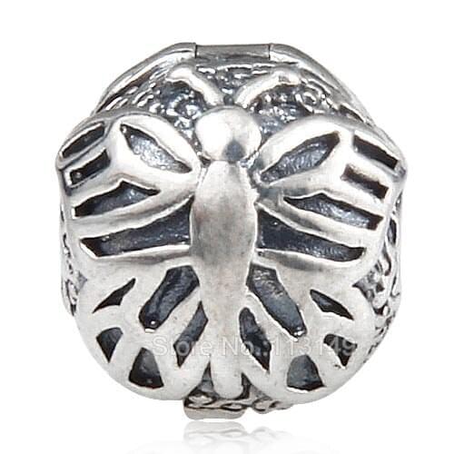 New Arrival Butterfly Retro Tone Authentic 925 Sterling Silver Lock Clip Round European Charm Stopper Beads Accessories SCSB019
