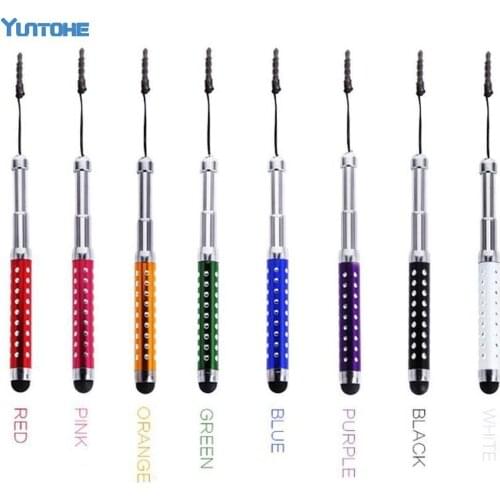 Wholesale Metal Crystal Retractable Stylus Flexible Capacitive Touch Pen With Dustproof Plug NEW For Mobile Phone