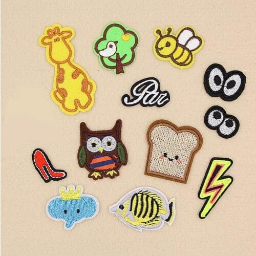 PGY Cartoon Owl Fish Embroidered Patch Iron On Kids Cute Animals Appliqued Sew Stickers For Clothing DIY Apparel Accessories