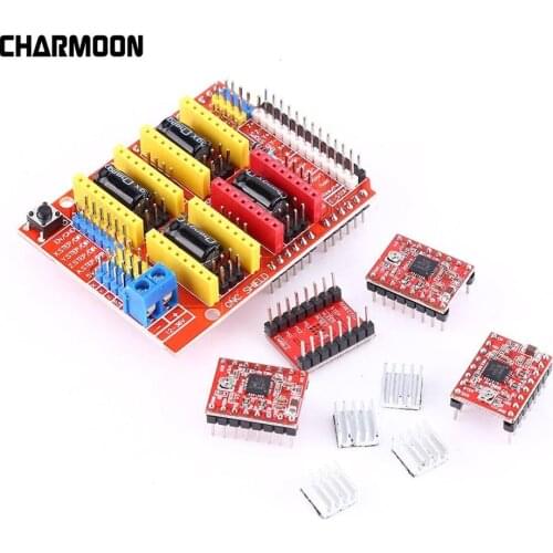 CNC Shield Expansion Board V3.0 + 4PCS A4988 Stepper Motor Driver with Heatsink for Arduino Kits