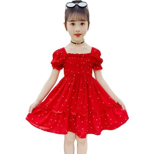 Dress For Girls Floral Pattern Beach Dress Girls Summer Dress For Kids Casual Style Kids Costume 6 8 10 12 14
