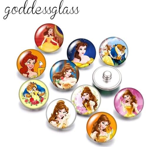 Disney Beauty and the beast Princess Belle 10pcs Round photo 18mm snap buttons for 18mm snap necklace DIY jewelry