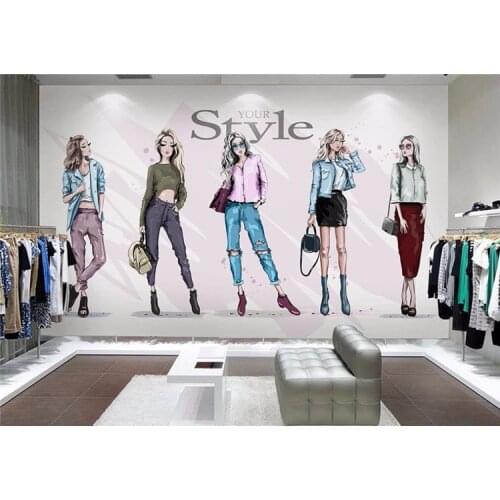 Retro hand-painted fashion beauty clothing shop tooling wall custom large mural wallpaper papel de parede para quarto