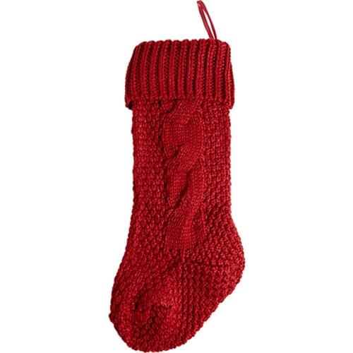 Christmas Stocking Socks Fireplace Xmas Tree Wool Knitting Party 46cm Diamond Design Wine Red Decorations Home Wall Decoration
