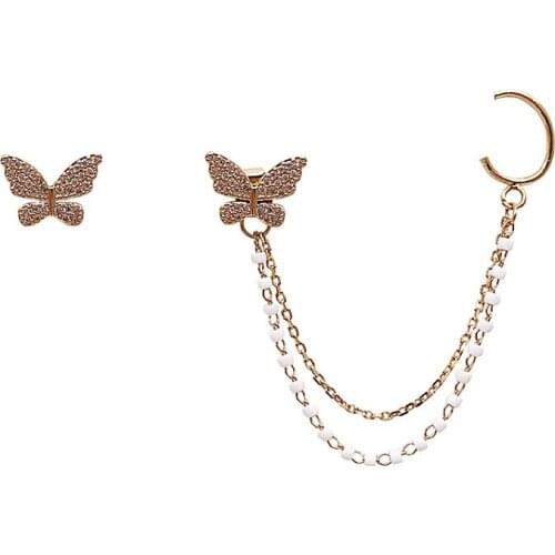 Elegant Butterfly Cuff Earrings beads Chain for Women Teen Girls- Butterfly Earrings Wrap