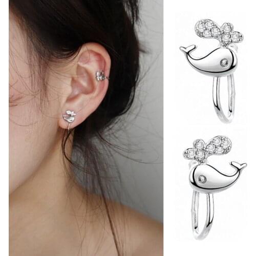 Whale Dolphin Zircon Ear Clip Earless Hole Earrings For Women Girls Trend Creative Party Gift Jewelry SAE456