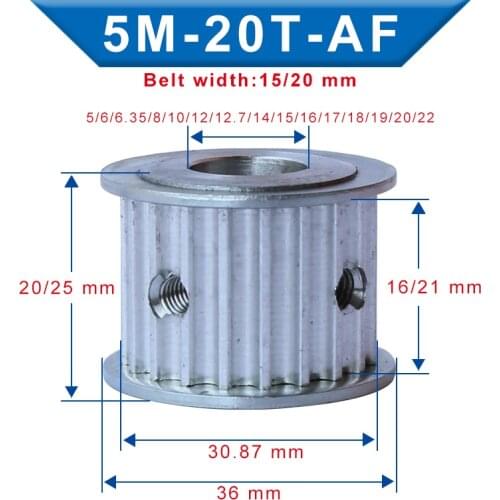 Timing Pulley 5M-20T Inner Bore 5/6/6.35/8/10/12/12.7/14/15/16/17/18/19/20/22 mm Belt Pulley For Width 15/20 mm 5M-Timing Belt