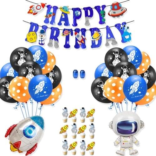 23pcs/35pcs set Outer Space Balloons Party Universe Astronaut Rocket balloons Galaxy Rocket Theme Party Cake Topper Decoration