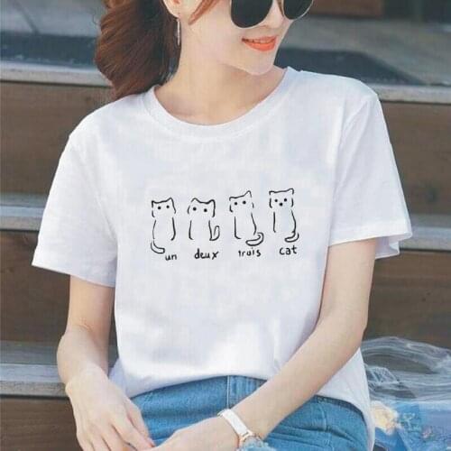 Cute Cat Printed Women Tshirt Short Sleeve Casual Funny Tee Shirt Femme Hipster Harajuku T Shirt Women Tops Camisas De Mujer