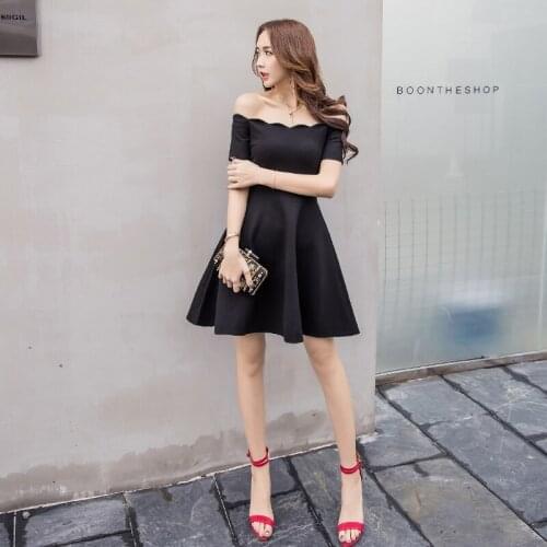 2021 Women One word collar Sexy Dress Solid Off shoulder A-line Dress Elegant Female Summer Banquet party Dresses