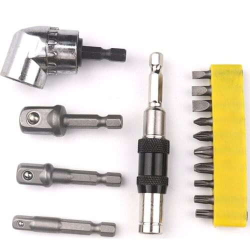 1 Set Hex Magnetic Quick Change Locking Bit Holder and Corner device with 10pcs Screwdriver Bits and 3Pcs Impact Socket Adapters