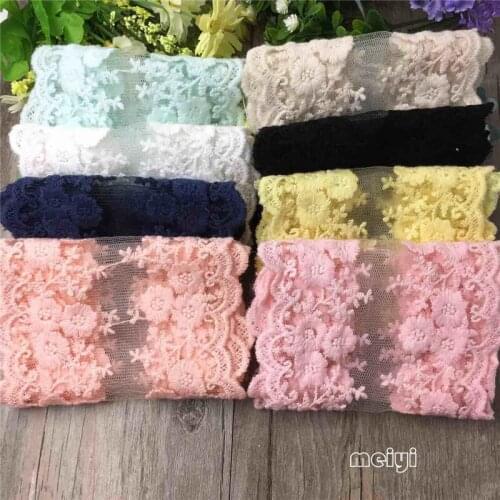 1yard Vintage Cotton Double Blossom Flower Embroidered Lace Edge Trim Ribbon Crochet Bridal Dress Applique Sewing Craft 11cm