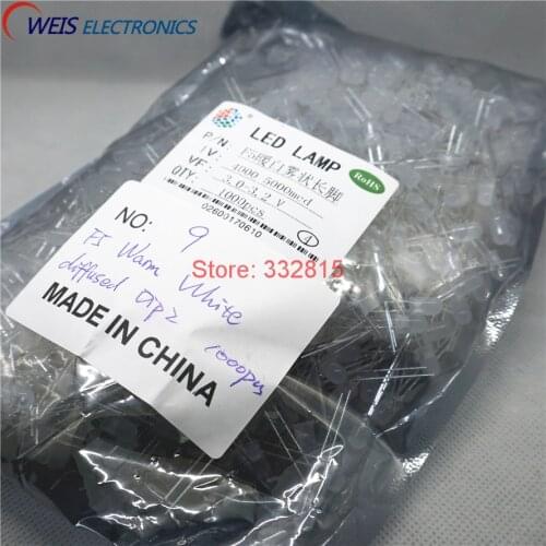 1000PCS F5 WARM WHITE DIFFUSED LED DIP-2 LONG PIN 5MM 4000-5000MCD 3.0-3.2V Free shipping