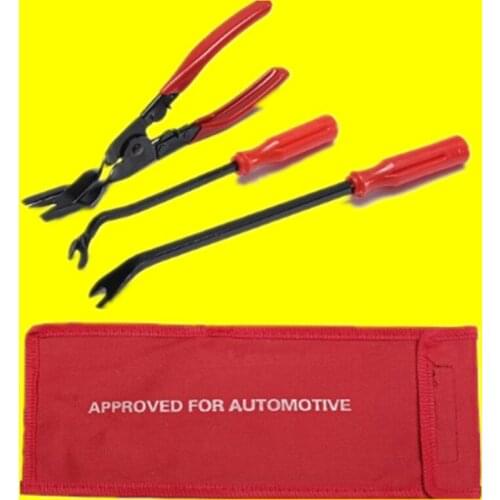 3pcs Set Auto Car Door Panel Remover Clip Trim Auto Fastener Pliers Puller Tool Retaining Clip Remover Pry Bar Tool + Nylon Bag