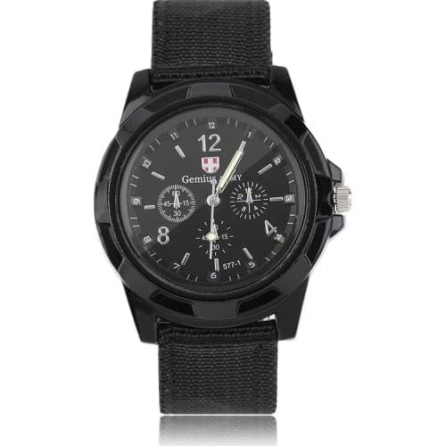 GENBOLI 1pcs Unisex Analog Men Luminous Quartz Wrist Watch Canvas Belt Army Military Sport Style Relogio