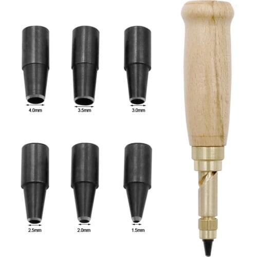 DRELD Automatic Belt Punch Leather Craft Sewing Accessories Long Mute Rotary Punching Perforator with 6 Pcs 1.5-4mm Punch Head