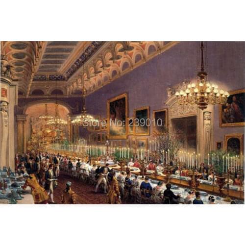 Free shipping Court figures oil painting canvas prints luxurious palace dinner oil painting printed on canvas