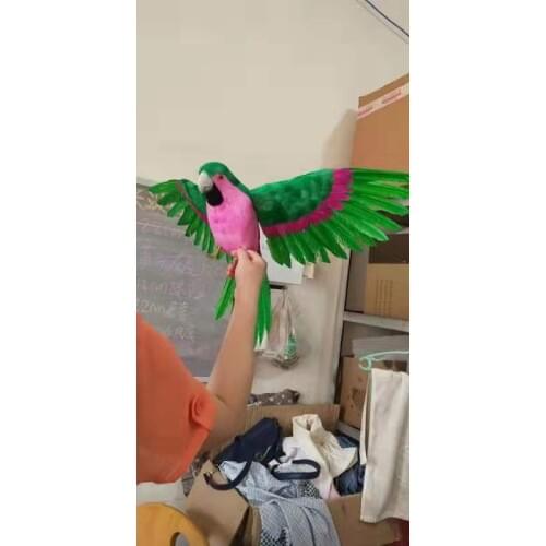 Big green&pink parrot toy foam&furs simulation wings bird model gift about 45x60cm 2770