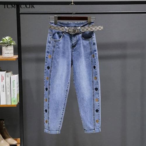 Color Embroidery Love Harlan Jeans Pants Womens 2021 Spring Autumn New High Waist Plus Size Loose Denim Pants Women Trousers