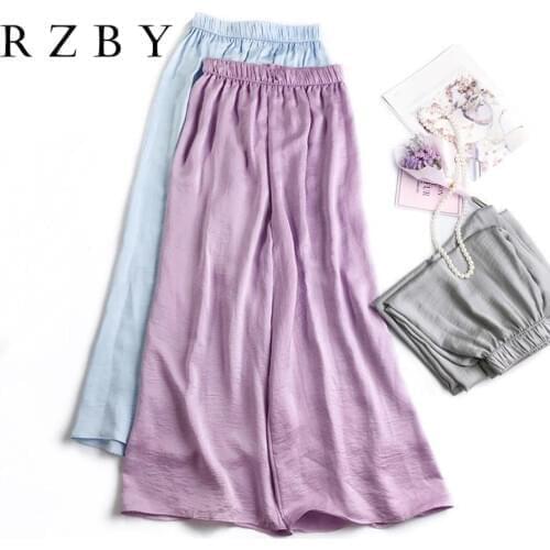Wide leg pants Silk pants Women Summer Trousers Wide Leg Loose Pants Ankle Length Pants Casual trouser Elastic Waist RZBY110