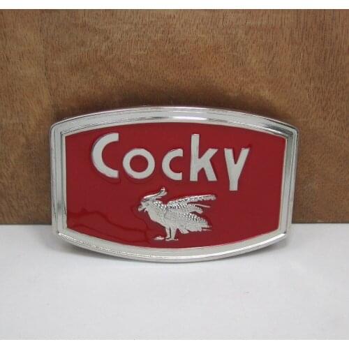 BuckleClub wholesale retro HOT sale COCKY jeans gift belt buckle for men FP-02518 pewter and silver finish 4cm width loop