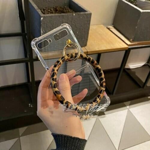 DIY Leopard Print Big Circle Ring Holder Anti-Fall Case Cover For Samsung Galaxy Z Flip 3 Portable Shockproof Transparent Cover