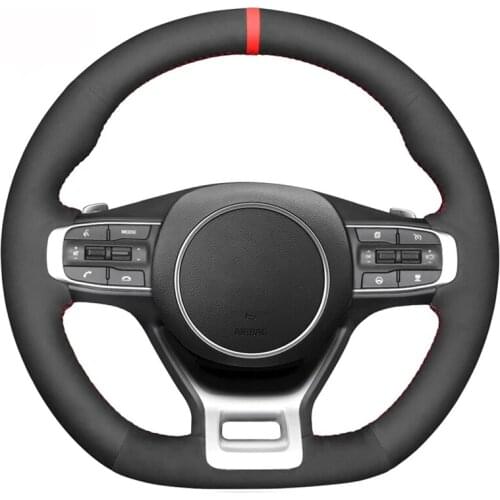 Black Suede Red Marker Hand-stitched Car Steering Wheel Cover For Kia Optima 2020-2022 Kia K5 GT GT-Line Sedan 2020-2022
