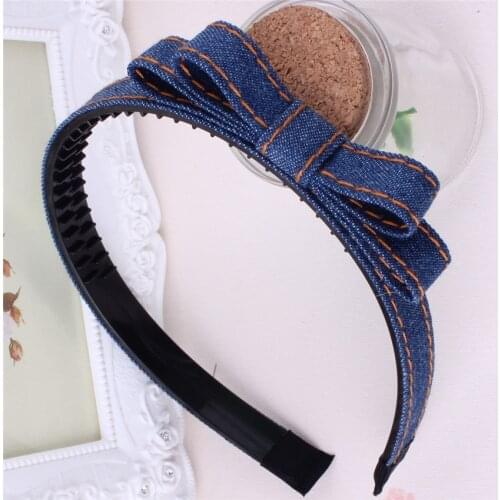 Baby girls Classic Plaid headdress cute denim bow headwear hair accessories for children make kids fashion lovely
