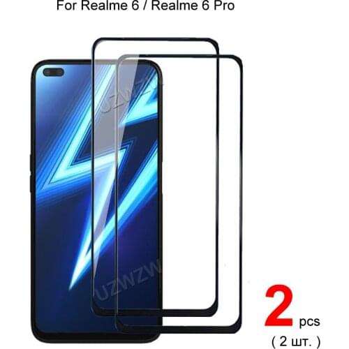 2pcs For Realme 6 / 6 Pro Full Cover Tempered Glass Screen Protector Protective Glass Guard Film