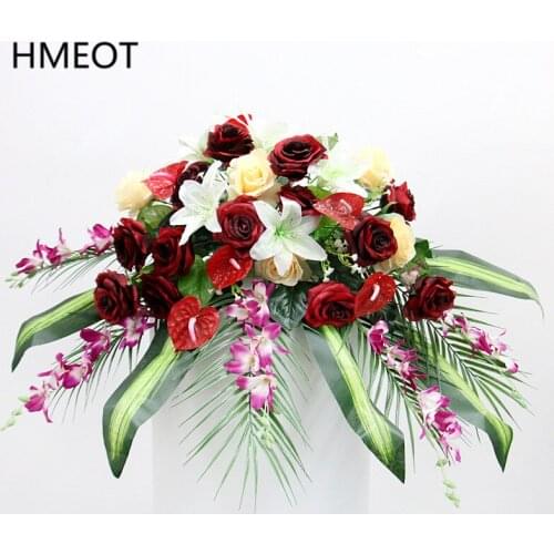 Homemade Conference Table Centerpiece Artificial Flower Ball Wedding Bouquet Podium Flower Party Hotel Window Display Decoration
